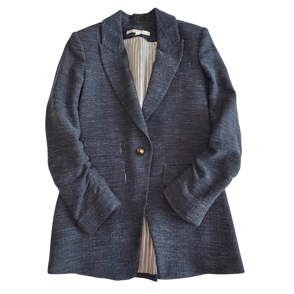 Veronica Beard Women's Dickey MARTEL Navy Herringbone Wool Blazer Suit Jacket 00